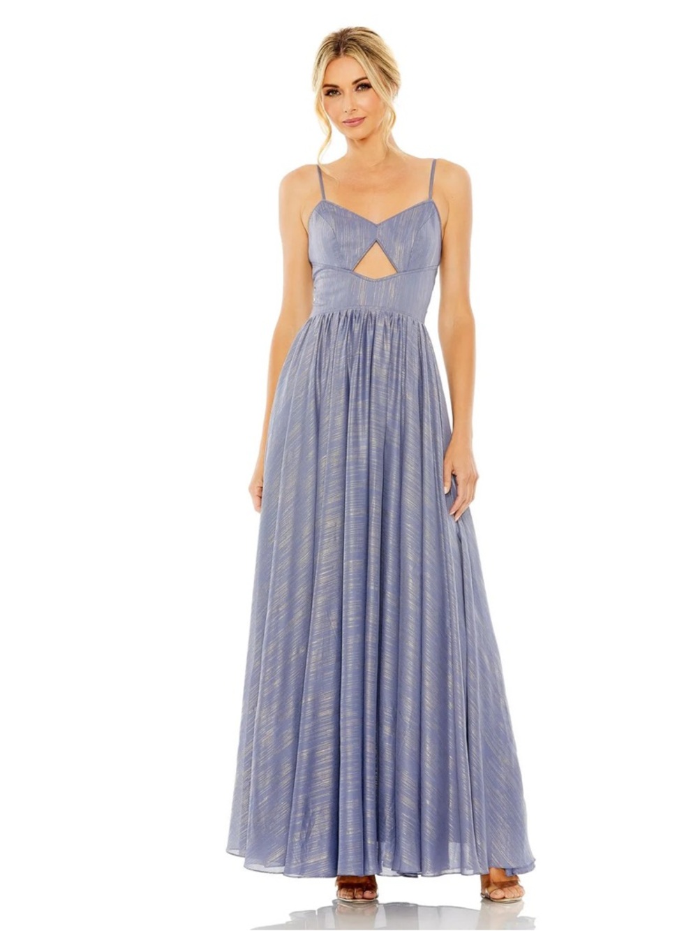 Mac Duggal Sleeveless Blue Maxi Dress with Front Cutout